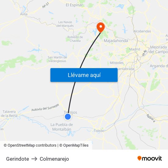 Gerindote to Colmenarejo map