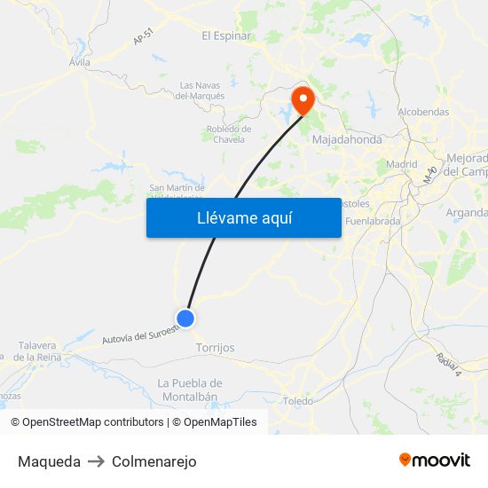 Maqueda to Colmenarejo map