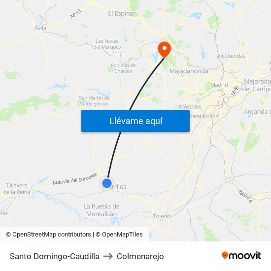 Santo Domingo-Caudilla to Colmenarejo map
