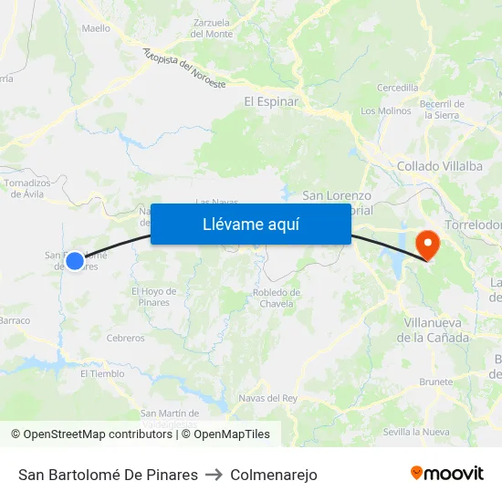 San Bartolomé De Pinares to Colmenarejo map
