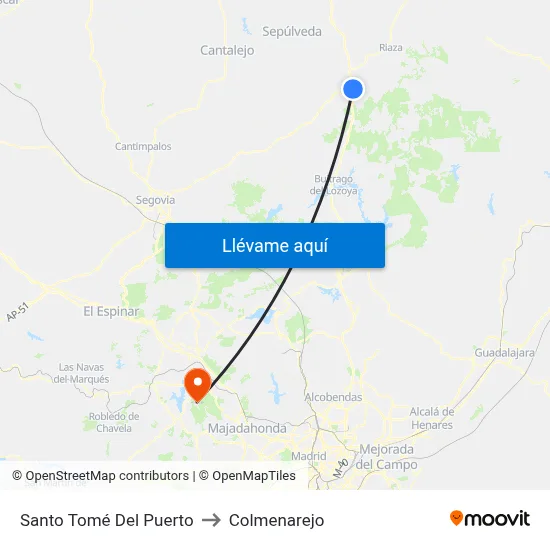 Santo Tomé Del Puerto to Colmenarejo map
