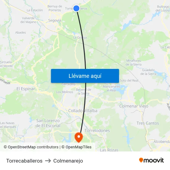 Torrecaballeros to Colmenarejo map