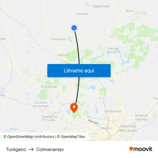 Turégano to Colmenarejo map