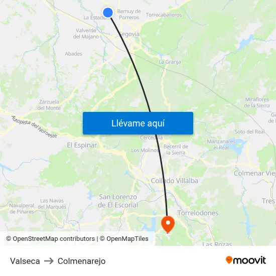 Valseca to Colmenarejo map