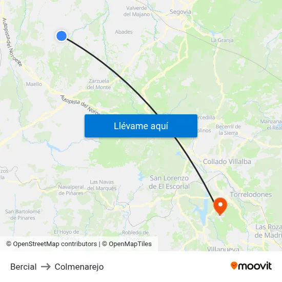 Bercial to Colmenarejo map