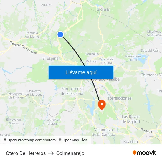 Otero De Herreros to Colmenarejo map