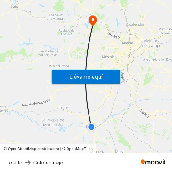 Toledo to Colmenarejo map