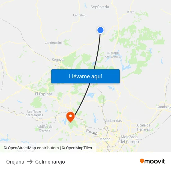 Orejana to Colmenarejo map