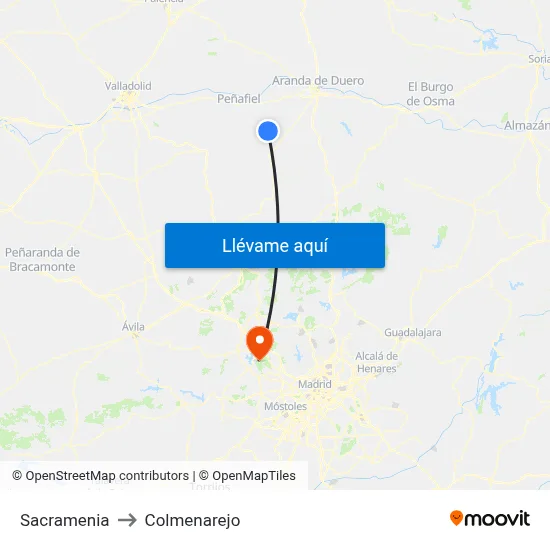 Sacramenia to Colmenarejo map