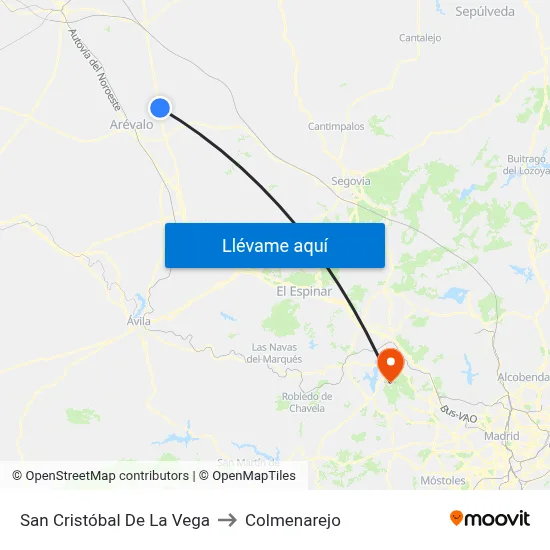 San Cristóbal De La Vega to Colmenarejo map