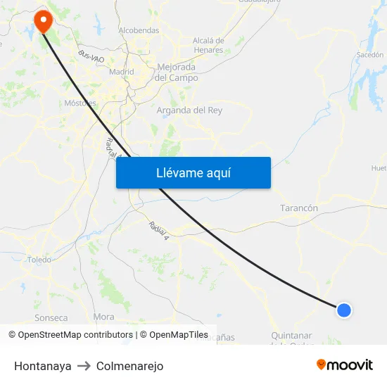 Hontanaya to Colmenarejo map