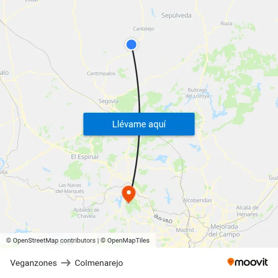 Veganzones to Colmenarejo map