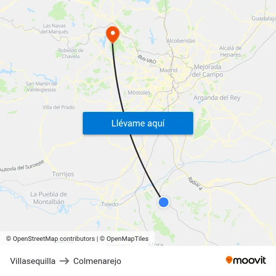 Villasequilla to Colmenarejo map