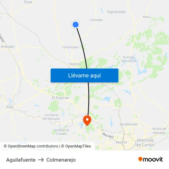 Aguilafuente to Colmenarejo map