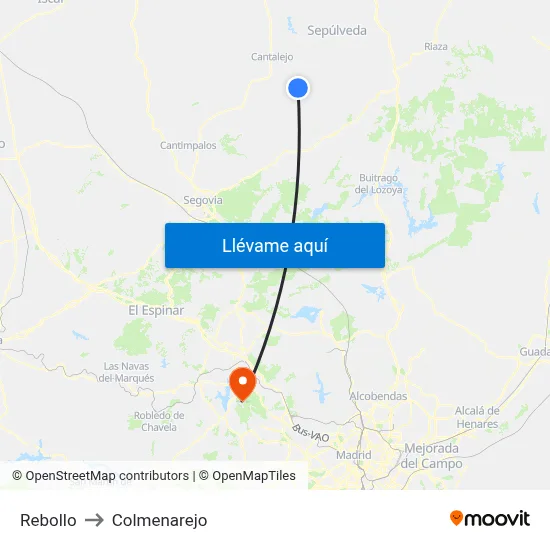 Rebollo to Colmenarejo map