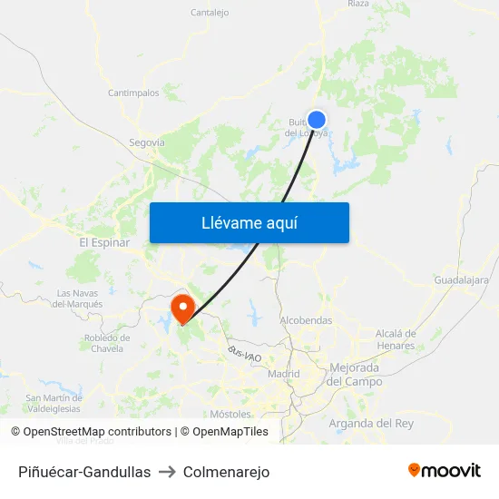 Piñuécar-Gandullas to Colmenarejo map