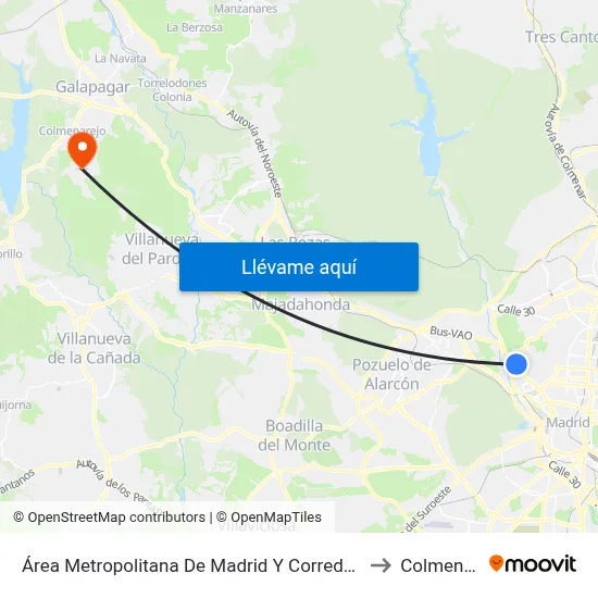 Área Metropolitana De Madrid Y Corredor Del Henares to Colmenarejo map