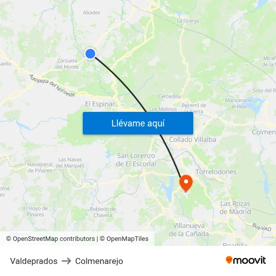 Valdeprados to Colmenarejo map