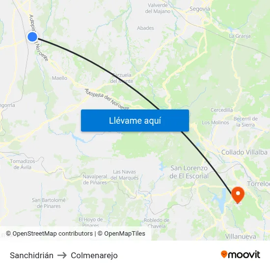Sanchidrián to Colmenarejo map