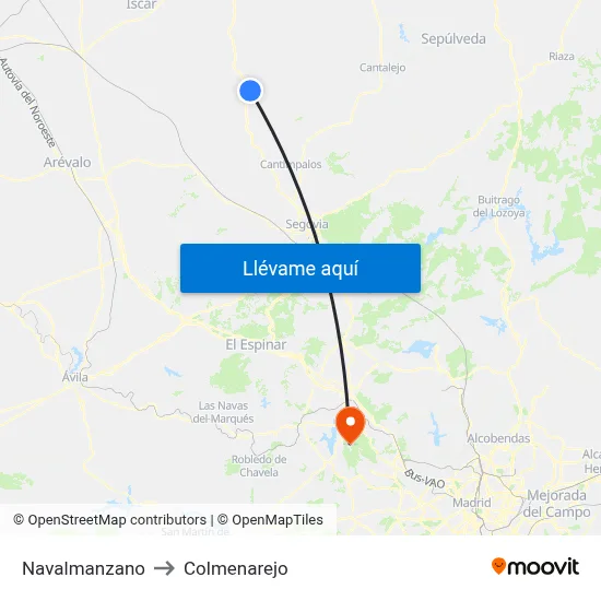 Navalmanzano to Colmenarejo map