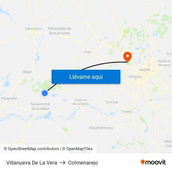 Villanueva De La Vera to Colmenarejo map