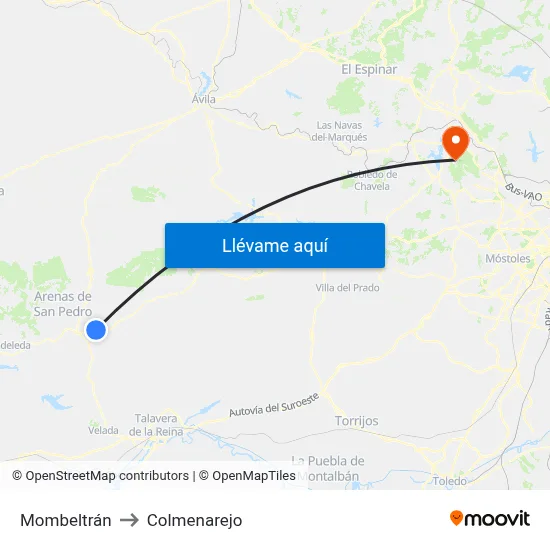 Mombeltrán to Colmenarejo map