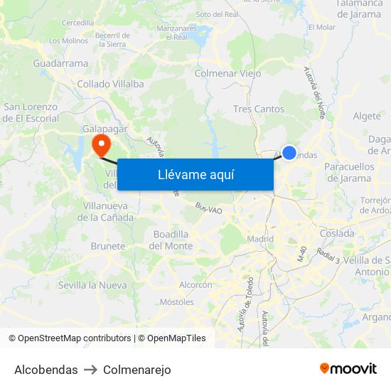 Alcobendas to Colmenarejo map