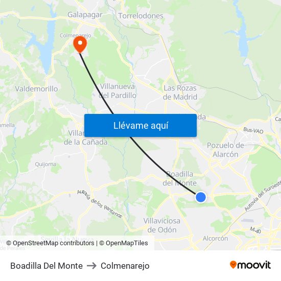 Boadilla Del Monte to Colmenarejo map