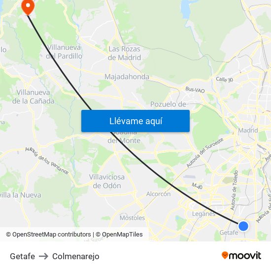 Getafe to Colmenarejo map