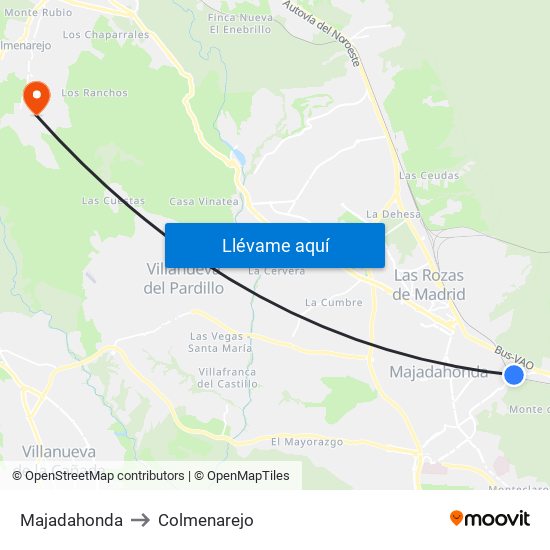 Majadahonda to Colmenarejo map