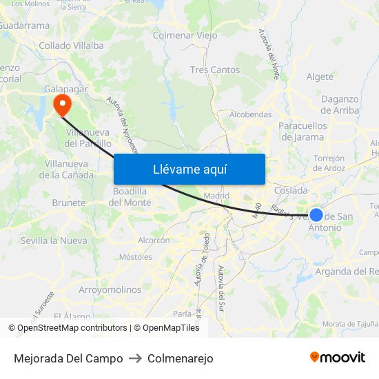 Mejorada Del Campo to Colmenarejo map