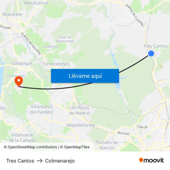 Tres Cantos to Colmenarejo map