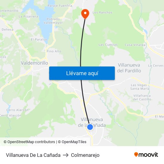 Villanueva De La Cañada to Colmenarejo map