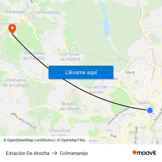Estación De Atocha to Colmenarejo map