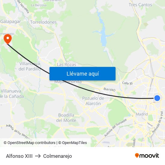 Alfonso XIII to Colmenarejo map