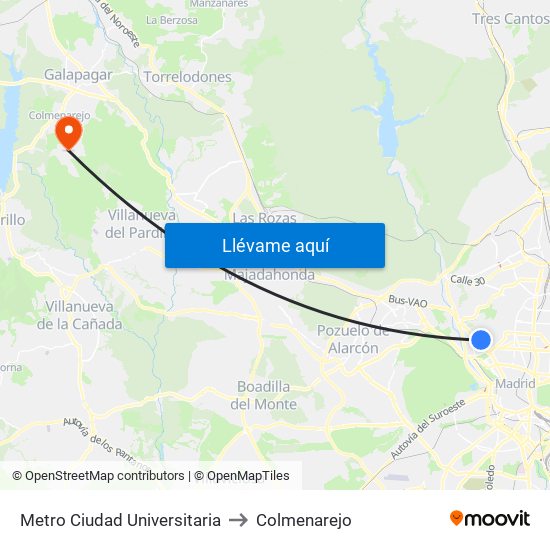 Metro Ciudad Universitaria to Colmenarejo map