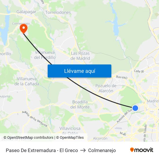 Paseo De Extremadura - El Greco to Colmenarejo map