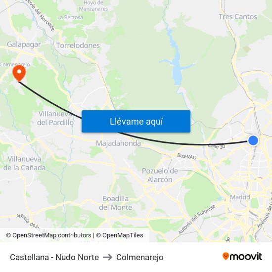 Castellana - Nudo Norte to Colmenarejo map