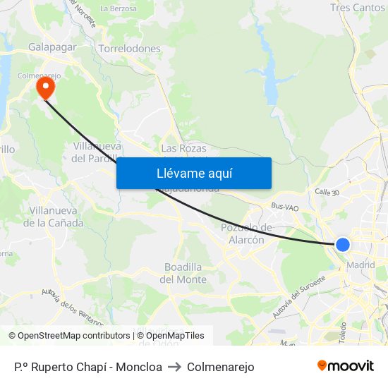 P.º Ruperto Chapí - Moncloa to Colmenarejo map