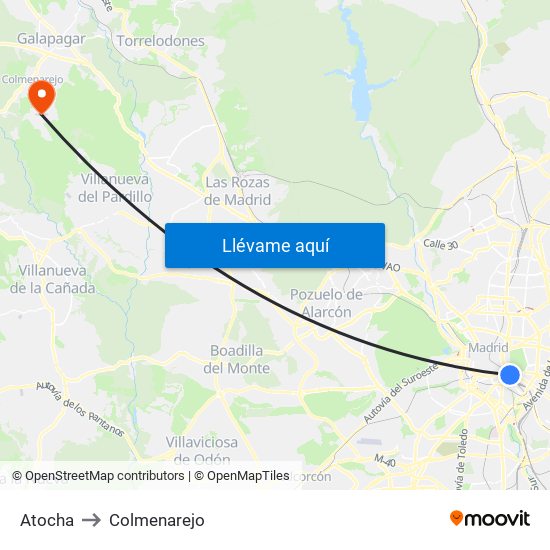 Atocha to Colmenarejo map