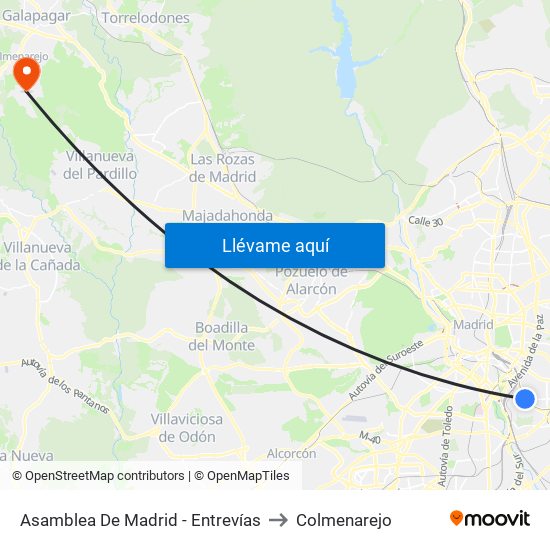 Asamblea De Madrid - Entrevías to Colmenarejo map