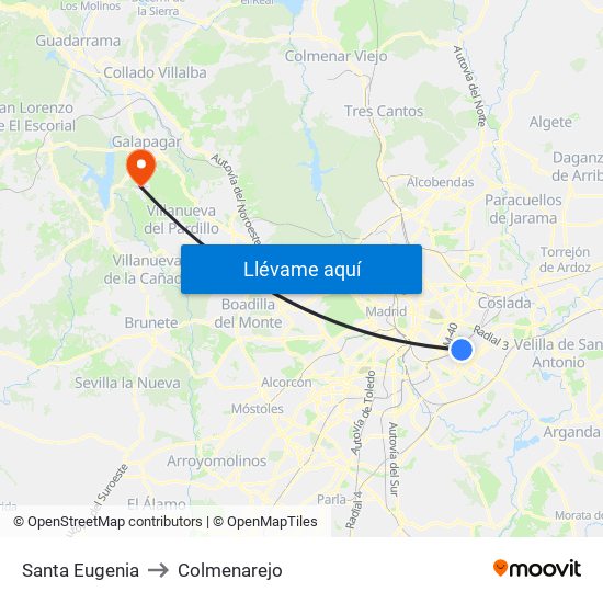 Santa Eugenia to Colmenarejo map