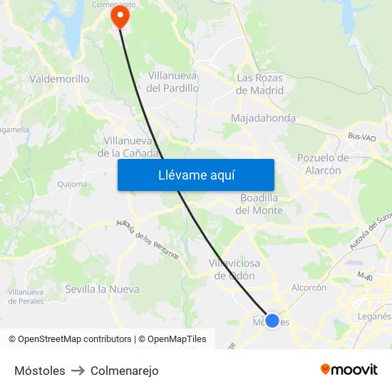 Móstoles to Colmenarejo map