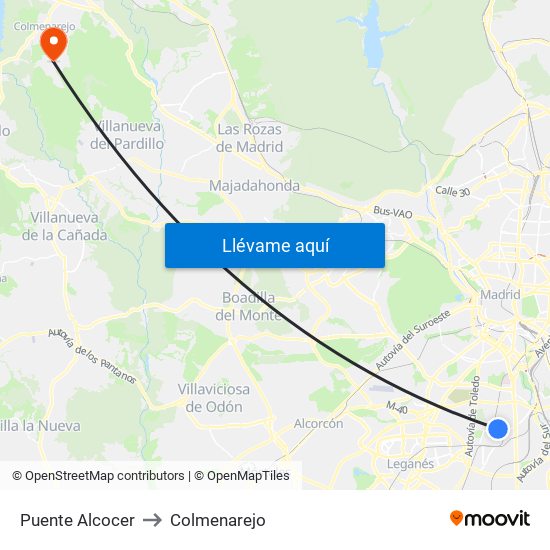 Puente Alcocer to Colmenarejo map