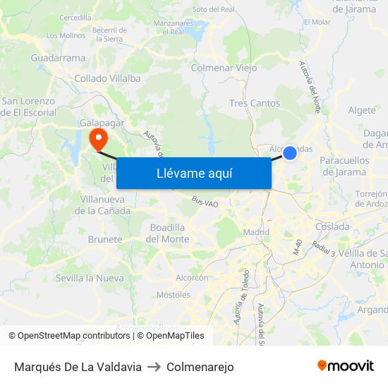 Marqués De La Valdavia to Colmenarejo map