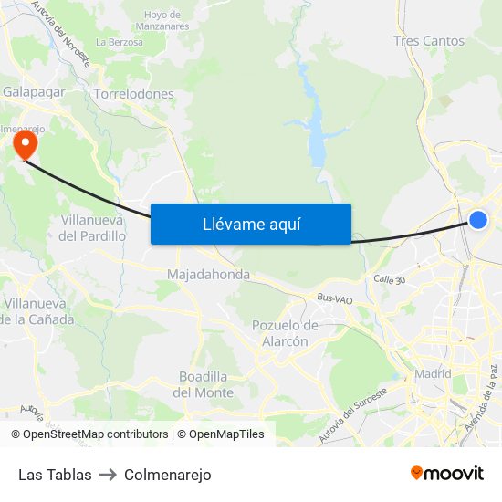 Las Tablas to Colmenarejo map