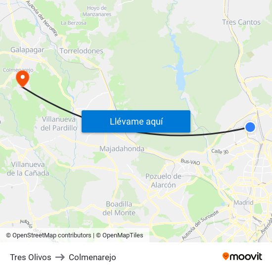 Tres Olivos to Colmenarejo map