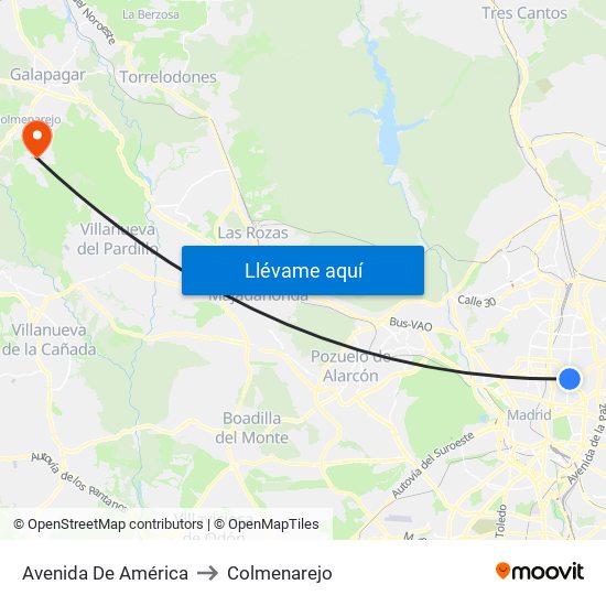 Avenida De América to Colmenarejo map