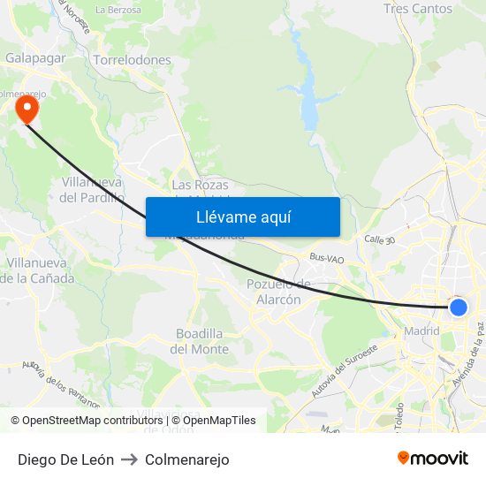 Diego De León to Colmenarejo map