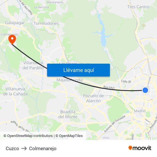 Cuzco to Colmenarejo map